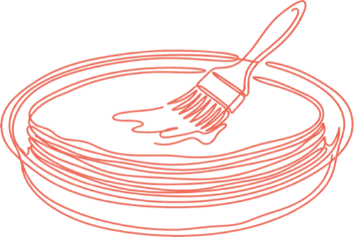 Line doodle of a pastry brush sweeping butter over stacked phyllo layers