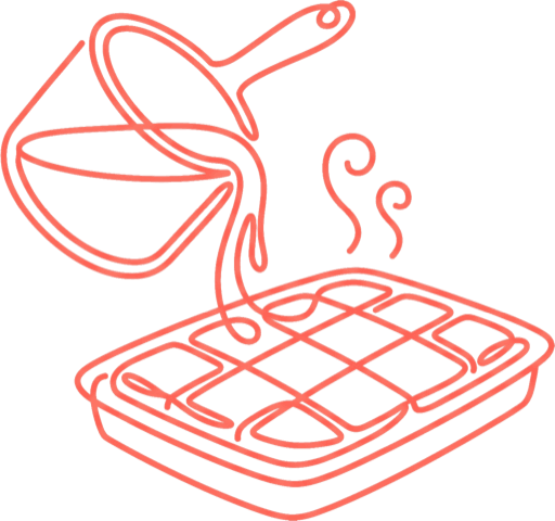 Line doodle of syrup poured over a tray of diamond-scored baklava