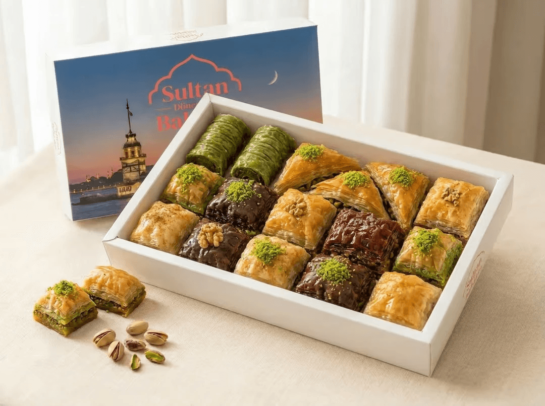 The Assortment — a full Sultan box filled with an assortment of all our scratch-made Turkish baklava varieties